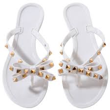 Photo 1 of Size 5---White Studded Bow Jelly Sandals