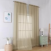 Photo 1 of Simplebrand Taupe Sheer Curtains 96 Inches Long, Light Filtering Light Brown Rod Pocket Solid Color Window Sheer Curtain Panels