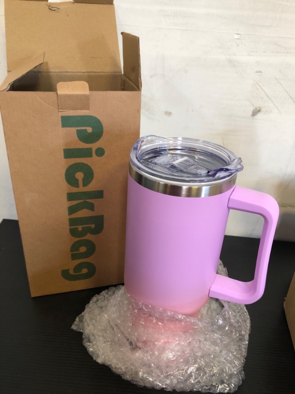 Photo 2 of 1piece 40 oz Tumbler with Handle and Straw, 100% Leak Proof Tumblers Cup, Stainless Steel Insulated Travel Coffee Mug, Keeps Drinks Cold for 24 Hours or Hot for 10 Hrs, Fit for Car Cup Holder, PurplePink B-GradientPurple 40 oz