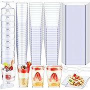 Photo 1 of Tanlade 250 Pcs Mini Dessert Cups with Spoons Clear Plastic Plates 5 oz and 3 oz Square Parfait Appetizer Cups for Parties Round Shooter Cups Disposable Dessert
