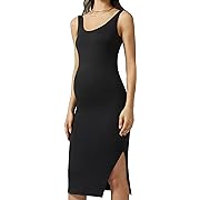 Photo 1 of POSHDIVAH Women's Maternity Sleeveless Tank Dress Side Slit Bodycon Pregnancy Clothes Casual for Daily Wearing or Baby Shower Black X-Large