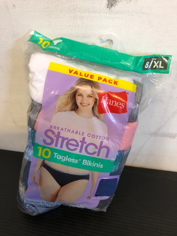 Photo 1 of Size 8--Hanes Women's Stretch Panties, Moisture-Wicking Cotton Underwear, 10-Pack Bikini Multicolor 8