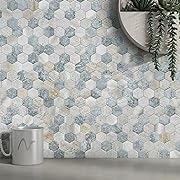 Photo 1 of MOFIT Hexagon Peel and Stick Backsplash Tiles Kitchen,Self-Adhesive Metal and Marble Honeycomb Peel and Stick Wall Tiles Sticker Mosaic Heat Resistant(Blue Green Gray,10sheets)