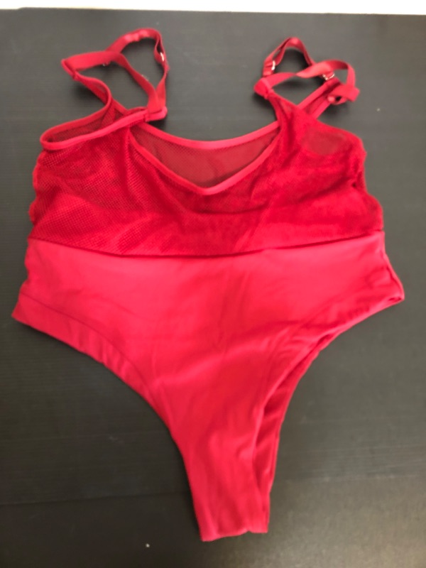 Photo 1 of Size XL---Mesh Seam One-piece Bathing Suit Burgundy