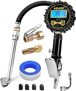 Photo 1 of AZUNO Digital Tire Inflator with Pressure Gauge, 200 PSI (0.1 Res) w/LED Flashlight, Heavy Duty Air Compressor Accessories 7pcs Set, 