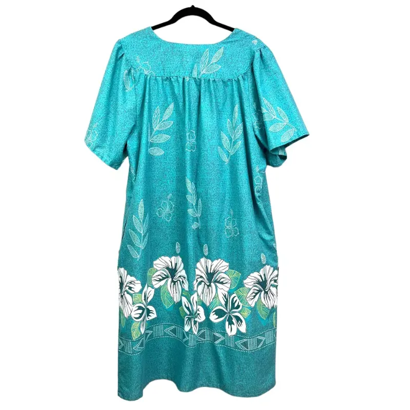 Photo 1 of Size XL--MuuMuu Dress V Neck Short Sleeve Floral Teal Print