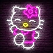 Photo 1 of Hello Kit Neon Sign Dimmable Kitty Neon Sign Kawaii Cat Anime Neon Sign Kitty Room Decor Lights for Girl's Room Child Bedroom 