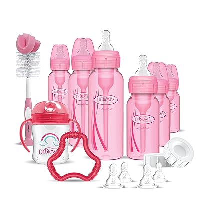 Photo 1 of Dr. Brown's Natural Flow Anti-Colic Options+ Special Edition Pink Baby Bottle Gift Set with Soft Sippy Spout Transition Cup, Flexees Teether, Bottle Cleaning Brush and Travel Caps