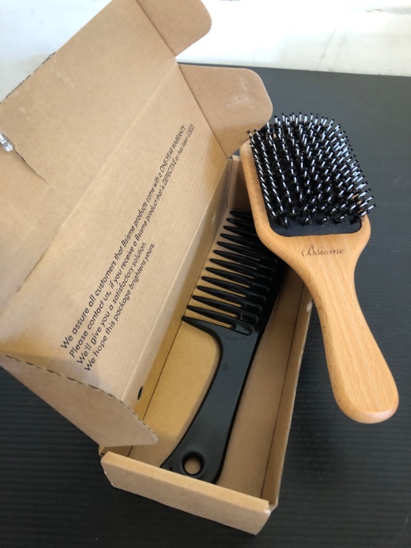 Photo 2 of Bsisme Hair Brush, Boar Bristle Hair Brushes for Women Men Kid, Natural Bristles Paddle Brush for Thin Fine Hair, Restore Shine and Texture, Enhance Hair Shine and Health