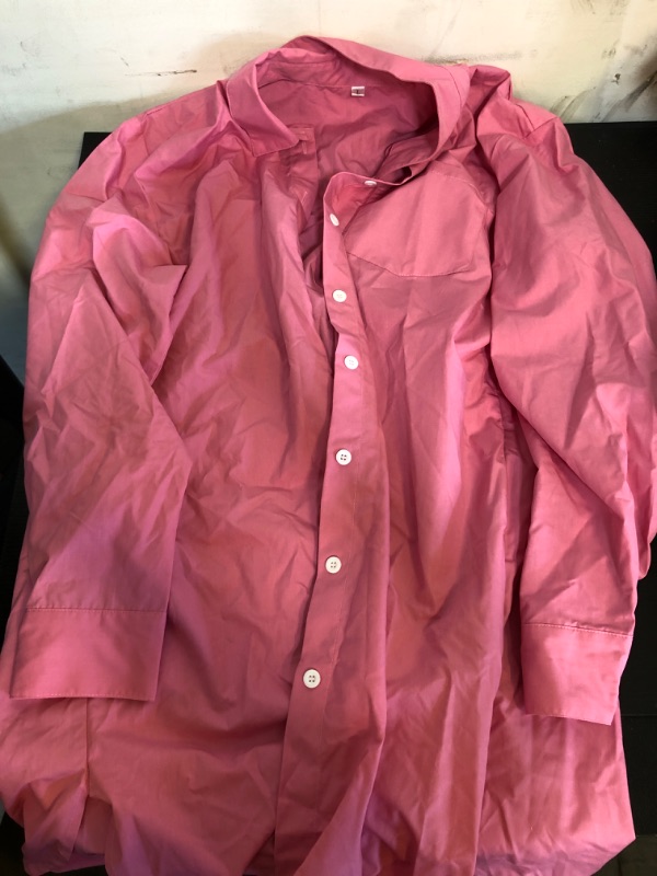 Photo 2 of Size L--Aoudery Womens Button Down Shirt Dresses with Pockets Cotton Button Up Tunics Long Sleeve Solid High Low Blouse Tops Large A_bubblegum Pink