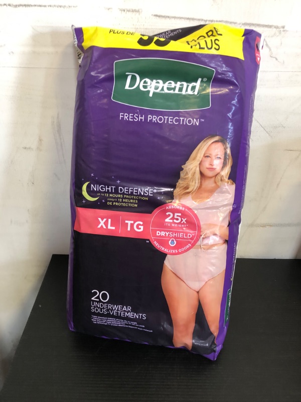 Photo 2 of Depend Night Defense Adult Incontinence & Postpartum Bladder Leak Underwear for Women, Disposable, Overnight, Extra-Large, Blush, 20 Count, Packaging May Vary X-Large 20