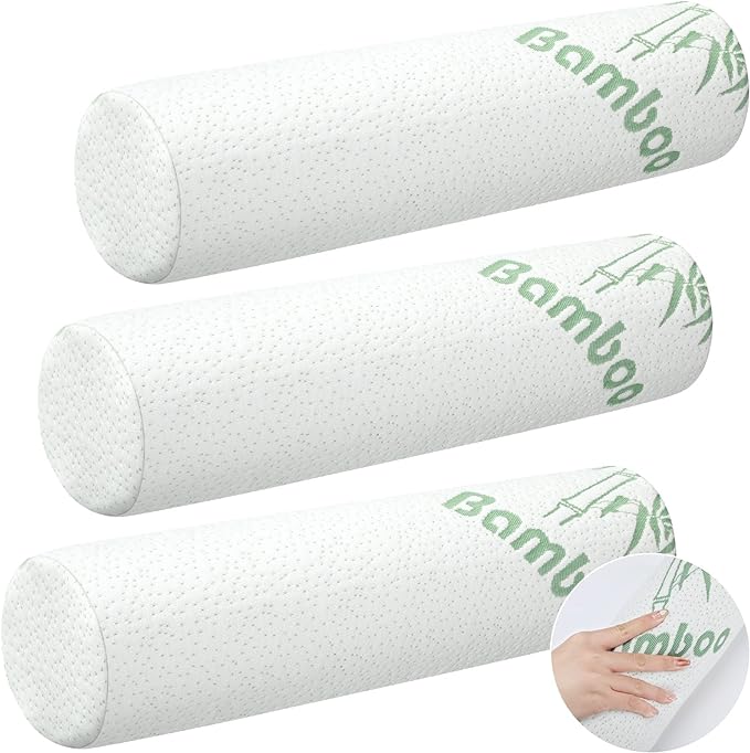 Photo 1 of 3 Pack Bamboo Cervical Neck Roll Memory Foam Pillow Cylinder Bolster Pillow for Bed Round Neck Pillow Support with Removable Washable Cover for Sleeping Travel Yoga Legs Back Lumbar 18 x 4 Inches