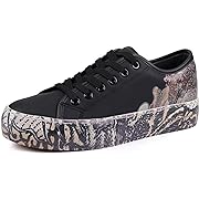 Photo 1 of Size 7---JABASIC Women Fashion Sneakers Floral Print Lace-up Casual Walking Shoes (7,Black)