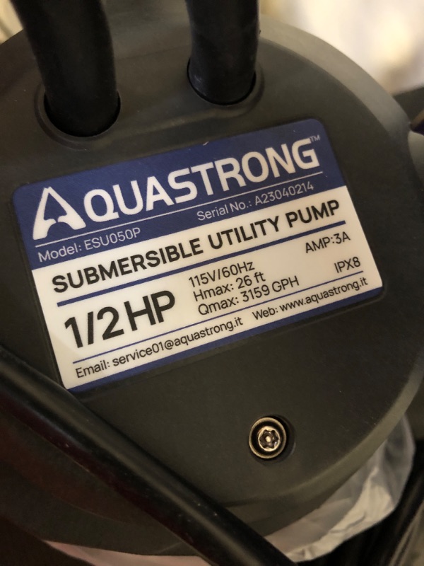 Photo 3 of Aquastrong 1/2HP Utility Pump 3159GPH Submersible Water Pump with Float Switch, Draining Flooded Basement, Pool, Hot Tub, Pond, Garden Irrigation, 19ft Cord