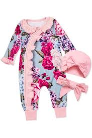 Photo 1 of Size 60---Von kilizo Baby Girl Clothes Cute Floral Infant Newborn Baby Clothes for Girls Letter Print Snap Baby Girl Romper Jumpsuit
