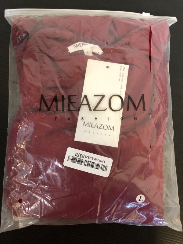 Photo 2 of Size L---MIEAZOM Women's Sleeveless Wide Leg Jumpsuits Casual Ruffle Spaghetti Strap Stretchy Loose Long Pants Rompers with Pockets Large Wine Red