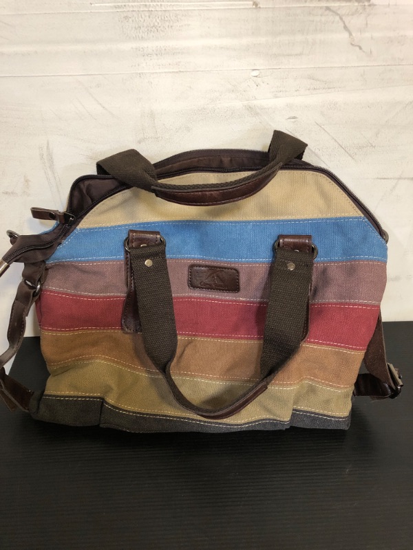Photo 1 of Canvas Handbag Multi-Color Striped Lattice Cross Body Shoulder Purse Bag Tote