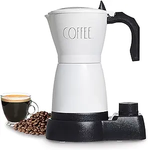 Photo 1 of Rae Dunn 300ml Electric Espresso Maker: Brew Full-Bodied Coffee, Portable Mocha Pot, 6-Minute Boil, 15-Min Timer with Auto Shut-Off. Stylishly Labeled COFFEE, Cream