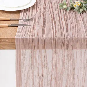 Photo 1 of Dusty Pink Cheesecloth Table Runner 10ft Vintage Rustic Gauze Table Runner