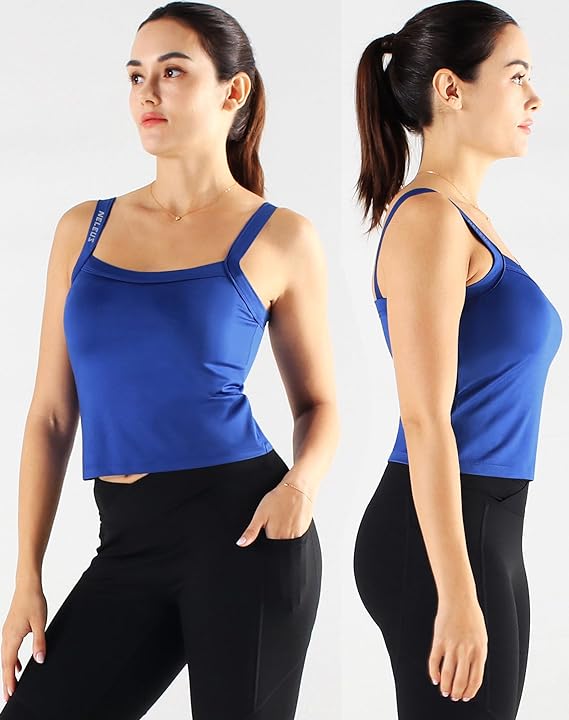 Photo 1 of Size XL---NELEUS Women's  Athletic Compression Tank Top with Sport Bra Running Shirt -Blue