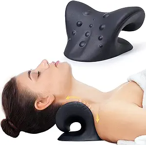 Photo 1 of Cozyhealth Neck Stretcher for Neck Pain Relief, Neck and Shoulder Relaxer Cervical Traction Device Pillow for TMJ Pain Relief and Muscle Relax, Cervical Spine Alignment Chiropractic Pillow (Black)