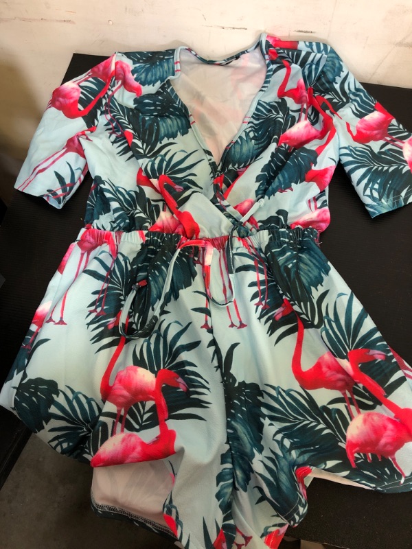 Photo 2 of Famulily Women's Plunge V Neck Romper Printed Summer Beach Shorts Jumpsuits Playsuit****unknown size but looks like L