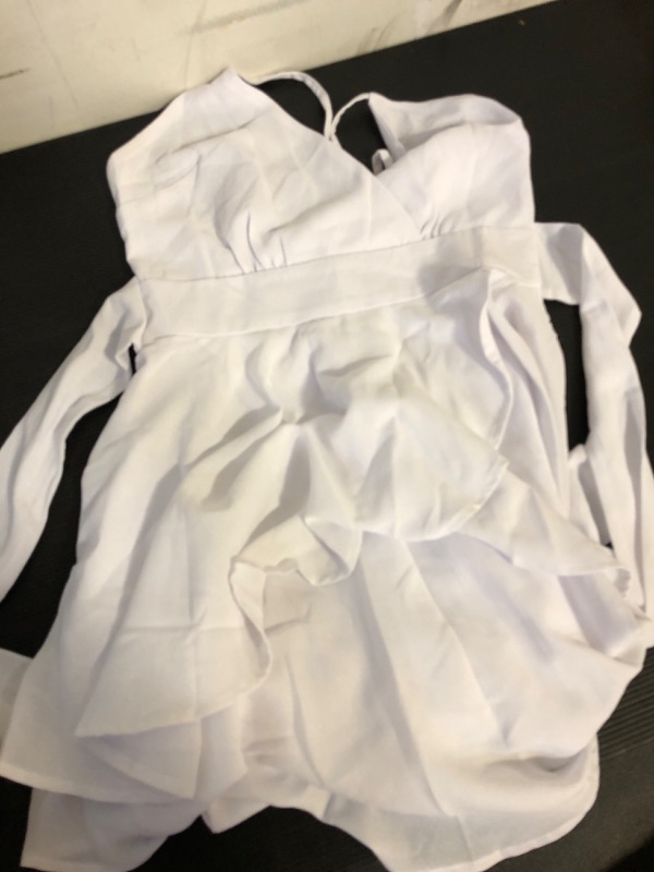 Photo 1 of LYANER Women's Off Shoulder Wrap Tie Up Back Ruffle Short Sleeve Romper Short Jumpsuit X-Small White