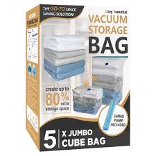 Photo 1 of 5 Pack Cube Vacuum Storage Bags, Jumbo Vacuum Cubes for Storage Vacuum Sealed, Extra Large Space Saver Vacuum Storage Bags for Bedding, Clothes, Comforters, Blanket, Duvets (Cube Sized)