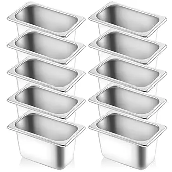 Photo 1 of 10 Pack 1/9 Size 4 Inch Deep Hotel Pans Anti Clogging Stainless Steel Steam Table Pans Commercial Metal Food Catering Trays for Hotel, Restaurant, Buffet