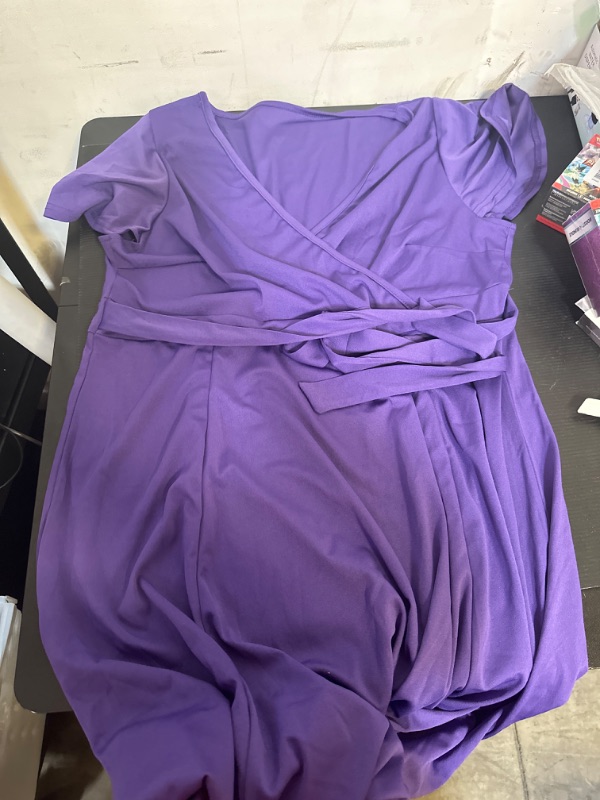 Photo 1 of Size XL----Women Short Sleeve V-Neck Purple Dress