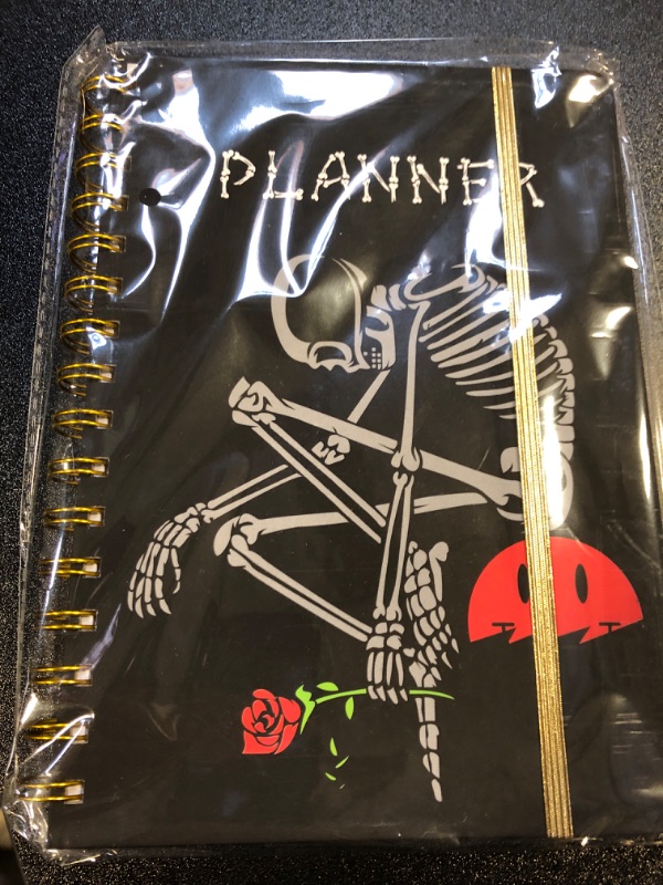 Photo 2 of 2024 Planner, 12-Month Weekly Monthly Planner from JAN.2024 to DEC.2024, 8.4" X 6", Planner Notebook with Spiral Bound, Stickers & Sticky Index Tabs, Thinker Skull Black - 02