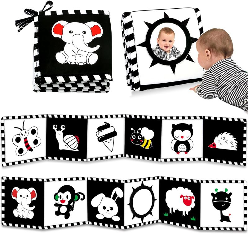 Photo 1 of Black and White Baby Toys 0-3 Months High Contrast Newborn Toys Tummy Time Toys Montessori Toys for Babies 0-6 Months Infant Sensory Soft Baby Book Toys 0 3 6 9 Months with Mirror Baby Gifts
