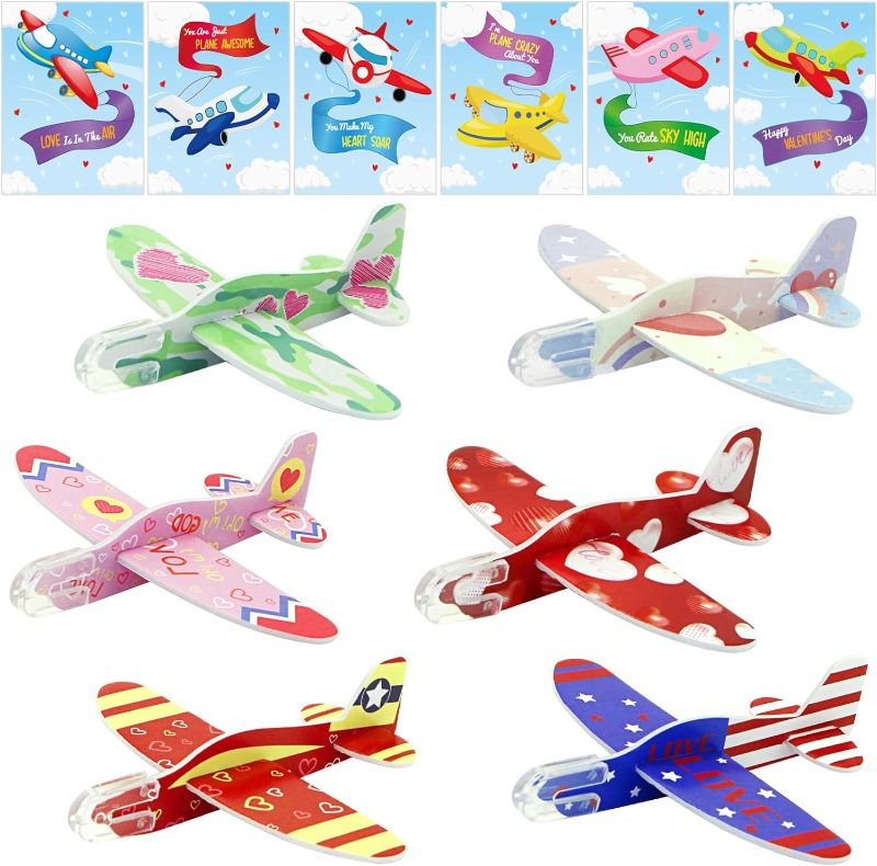 Photo 1 of 30 Pack Valentines Day Cards for Kids School with Foam Airplanes Valentines Day Gifts for Kids Classroom School Valentine Gift Exchange Valentines Party Favor
