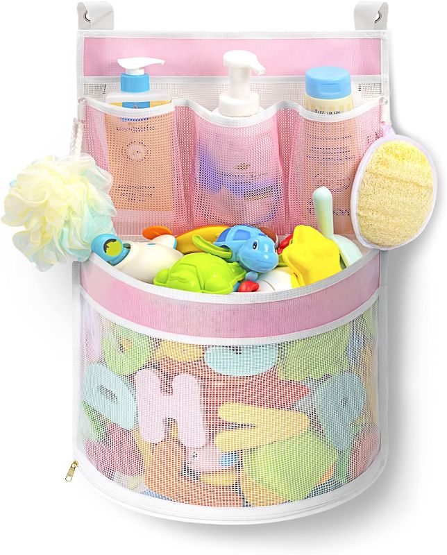 Photo 1 of bath toy storage?Rapid Drying, Multiple-Suspension Bath Toy Holder, Large Capacity Multi Use Bathtub Toy Storage Bag?1 Large, Pink?

