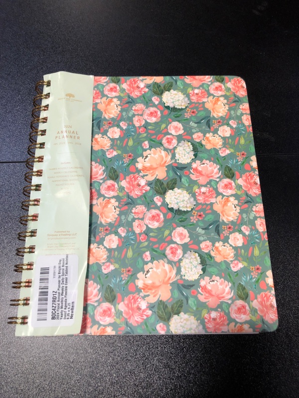 Photo 2 of 2024 Floral Annual Planner by Bright Day, Yearly Monthly Weekly Daily Spiral Bound Dated Agenda Flexible Cover Tabbed Notebook, 8.25 x 6.25