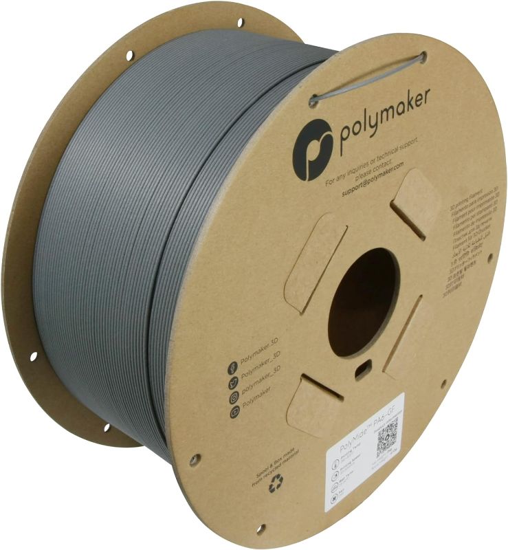 Photo 1 of Polymaker PA6-GF Nylon Filament 1.75mm Grey, 2kg Glass Fiber Nylon Filament 1.75, Cardboard Spool - PolyMide PA6-GF Warp Free Nylon 3D Printer Filament
