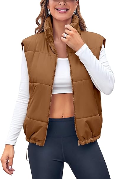 Photo 1 of Medium Zwurew Puffer Vest Women Lightweight Padded Stand Collar Sleeveless Jacket Coats Puffy Vests Outerwear with Pockets
