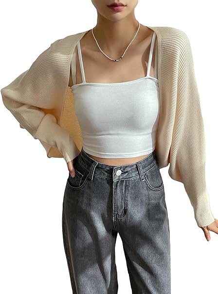 Photo 1 of Large Verdusa Women's Casual Knit Open Front Long Sleeve Crop Cardigan Sweater Shrugs
