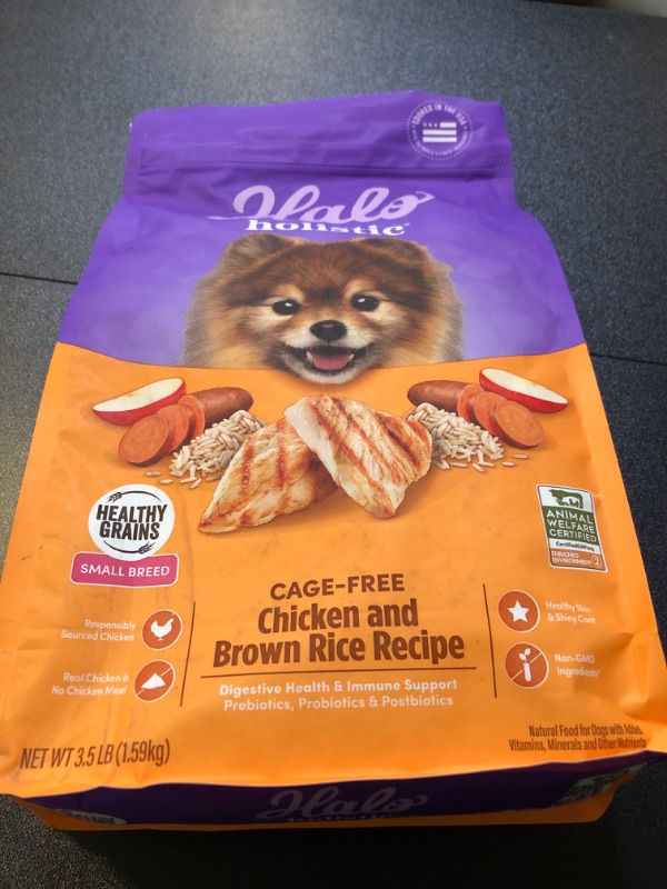 Photo 2 of EExp 5/24 Halo Holistic Dog Food, Complete Digestive Health Cage-Free Chicken and Brown Rice Recipe, Dry Dog Food Bag, Small Breed Formula, 3.5-lb Bag Cage-Free Chicken & Brown Rice 3.5 Pound (Pack of 1)