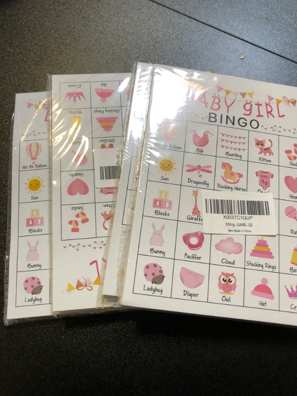 Photo 2 of 4  packs Baby Girls Bingo Game for Baby Shower Games, Gender Reveal Party Supplies, Pink Baby Shower Game, Kids Bingo Game Cards for 24 People - GAME-02
