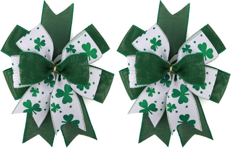 Photo 1 of 2 Pcs Large Shamrock Clover Burlap Bows