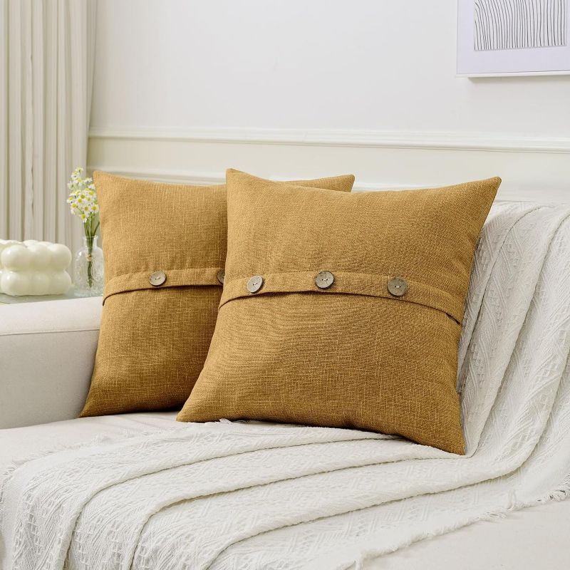 Photo 1 of Ikuoic Burnt Orange Linen Decorative Throw Pillow Covers 26x26 Inch Set of 2, Square Euro Pillow Shams with 3 Vintage Buttons/Hidden Zipper,Modern Farmhouse Home Decor for Couch,Bed
