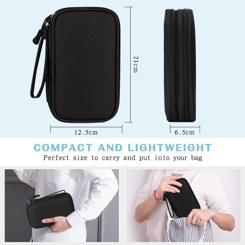 Photo 1 of Travel Cable Organizer Bag Electronic Accessories Carry Case Portable Waterproof Double Layers Storage Bag for Cable, Charger, Phone, Earphone, Medium Size-Black+Black