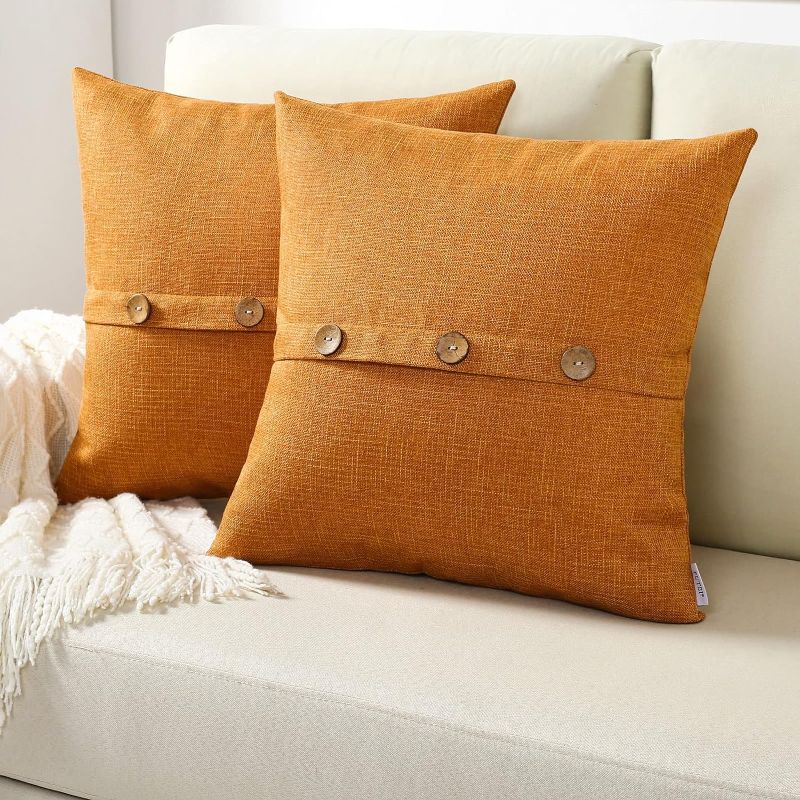 Photo 1 of FUTEI e Linen Decorative Throw Pillow Covers 22x22 Inch Set of 2, Square Cushion Case with Vintage Button/Zipper,Modern Farmhouse Home Decor for Couch,Bed
