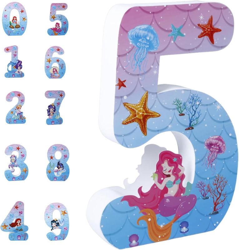 Photo 1 of Mermaid Number Table Sign Mermaid Birthday Party Background Decor Mermaid Party Table Centerpiece For Girl Kids Birthday Party Photography ornaments Table Sign (5)
