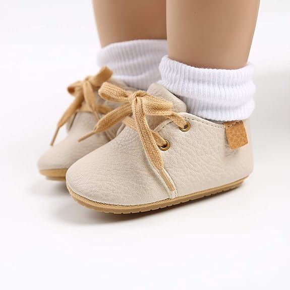 Photo 1 of SOFMUO Baby Boys Girls Lace Up Leather Sneakers Soft Rubber Sole Infant Moccasins Newborn Oxford Loafers Anti-Slip Toddler Wedding Uniform Dress Shoes
 1 