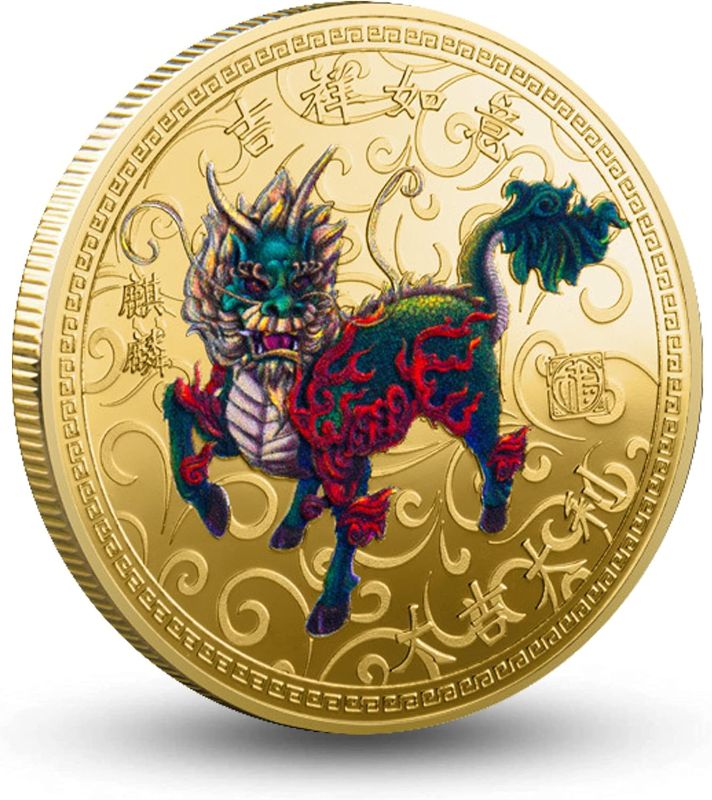 Photo 1 of Gimilang Chinese Ancient Mythical Creatures Qi Lin Wealth Blessing Lucky Coin Lottery Ticket Scratcher Tool - Chinese Good Luck Charms Challenge Coin
 