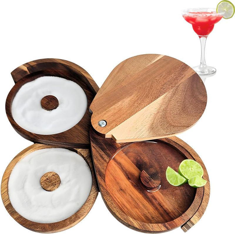 Photo 1 of Margarita Salt Rimmer Set, 3 Tier Acacia Wood Rimmer for Glass Rims, Salt/Sugar/Lime Seasoning for Bloody Mary, Manhattan Tequila Cocktail Drink Accessories for Bartender/Bar (No Sponges)
