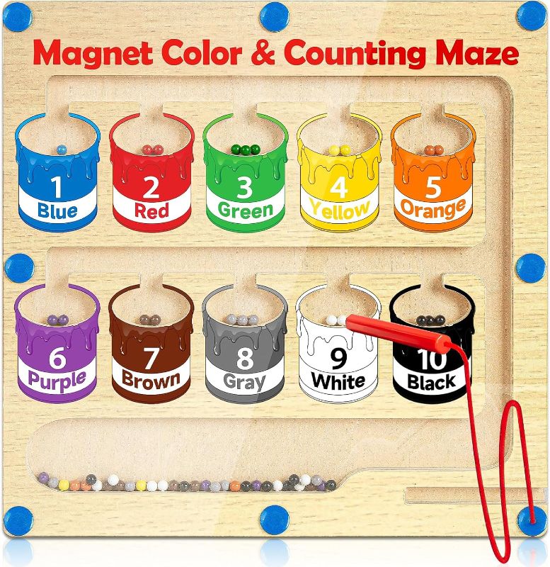 Photo 1 of Magnetic Color & Number Maze, Montessori Counting Matching Toys, Wooden Magnet Puzzles Board Games for Toddler, Preschool Color Sorting, Fine Motor Skills Gifts for Kids Boys Girls 2 3 4 5 Years Old
 