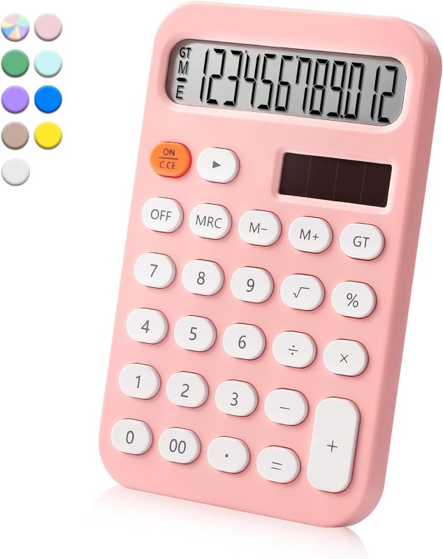 Photo 1 of PINK VEWINGL Standard Calculator 12 Digit,Desktop Dual Power Battery and Solar,Desk Calculator with Large LCD Display for Office,School, Home & Business Use...
 